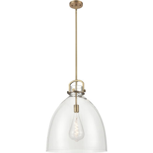 Newton Bell 1 Light 18 inch Brushed Brass Pendant Ceiling Light in Clear Glass