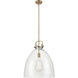 Newton Bell 1 Light 18 inch Brushed Brass Pendant Ceiling Light in Clear Glass
