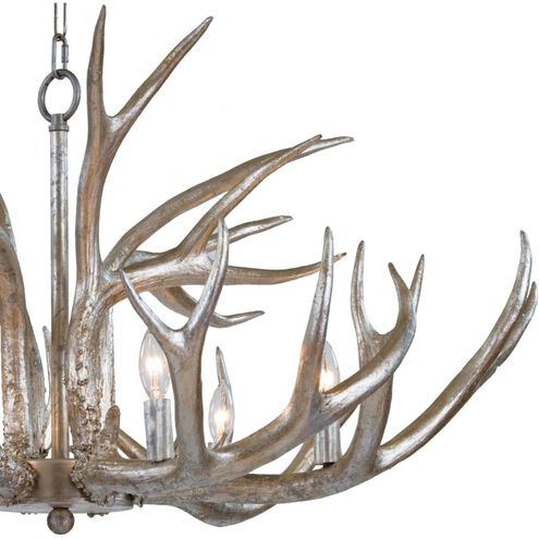 Antler 6 Light 33 inch Silver Leaf Chandelier Ceiling Light