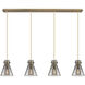 Newton Cone 4 Light 51.75 inch Brushed Brass Linear Pendant Ceiling Light in Light Smoke Glass