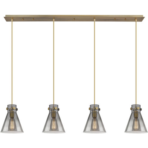 Newton Cone 4 Light 51.75 inch Brushed Brass Linear Pendant Ceiling Light in Light Smoke Glass