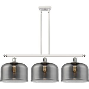 Ballston X-Large Bell 3 Light 36 inch White and Polished Chrome Island Light Ceiling Light in Plated Smoke Glass