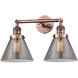 Franklin Restoration Large Cone 2 Light 8 inch Antique Copper Bath Vanity Light Wall Light in Plated Smoke Glass, Franklin Restoration