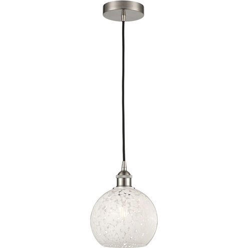 Edison White Mouchette 1 Light 8 inch Brushed Satin Nickel Cord Hung Mini Pendant Ceiling Light