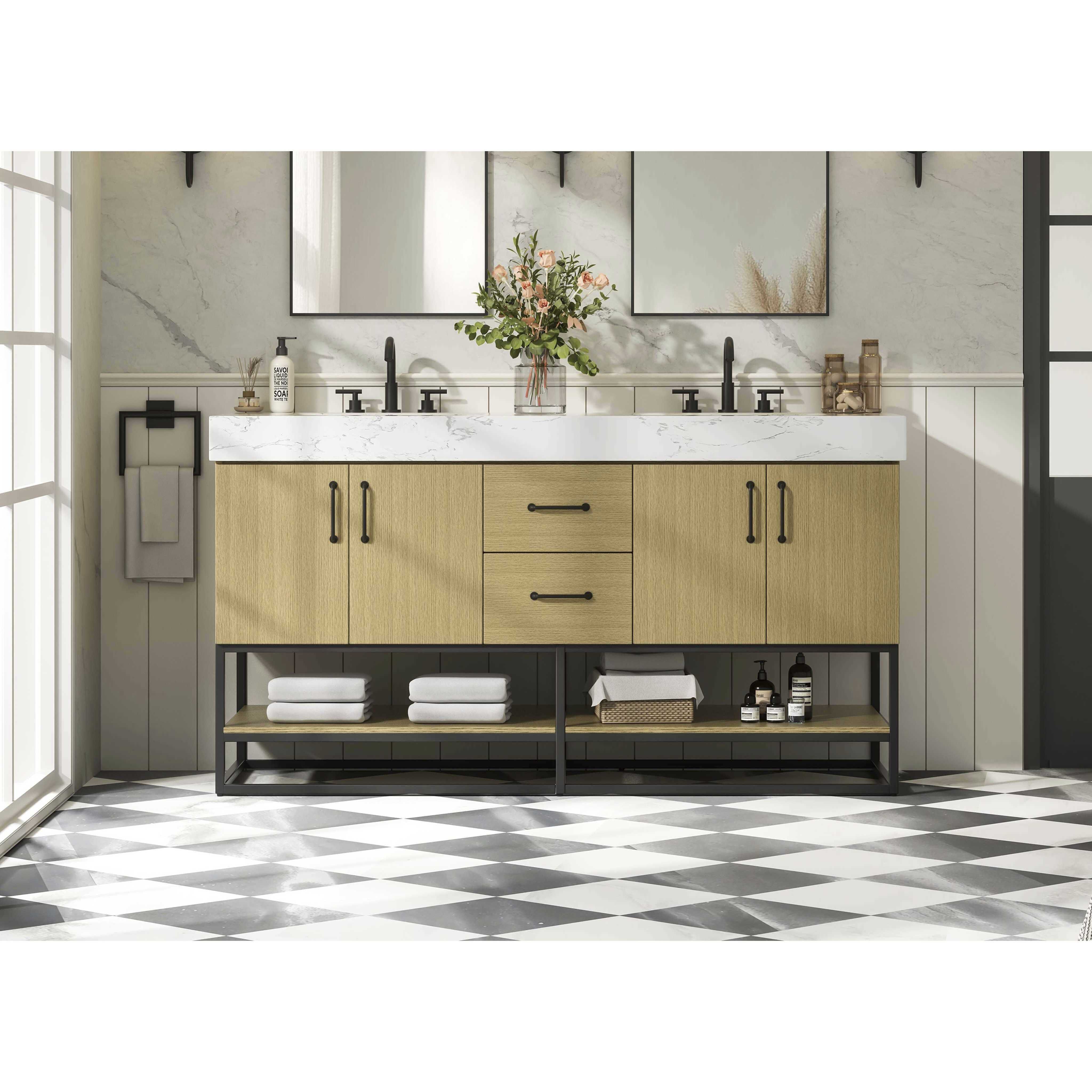 Caroline 60 X 34 inch Honey Brown Bathroom Vanity Cabinet