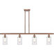 Ballston Clymer 4 Light 48 inch Antique Copper Island Light Ceiling Light in Clear Glass, Ballston