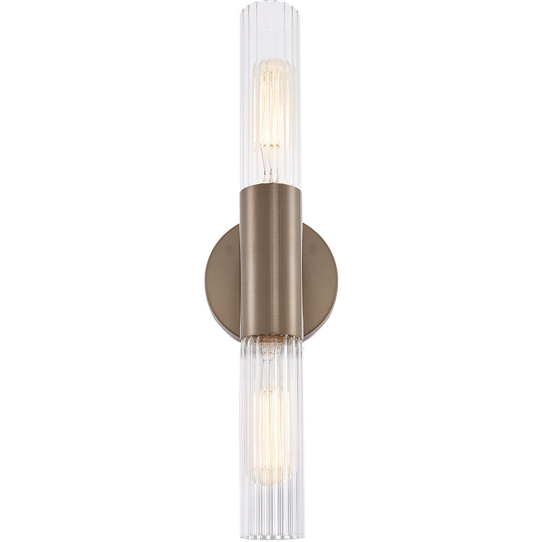 Fusion Collection - Rimini Family 2 Light 4.25 inch Brushed Brass and Clear Ribbed ADA Wall Sconce Wall Light, EVOLV