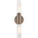 Fusion Collection - Rimini Family 2 Light 4.25 inch Brushed Brass and Clear Ribbed ADA Wall Sconce Wall Light, EVOLV