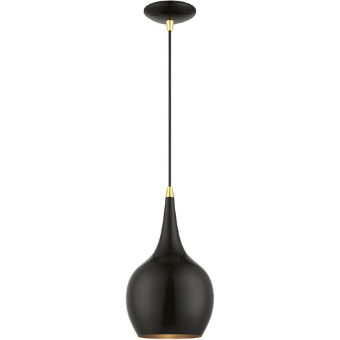 Andes 1 Light 8 inch Shiny Black with Polished Brass Accents Mini Pendant Ceiling Light