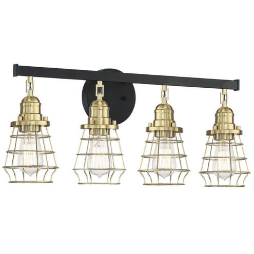 Neighborhood Thatcher 4 Light 26 inch Flat Black/Satin Brass Vanity Light Wall Light in Flat Black and Satin Brass, Neighborhood Collection