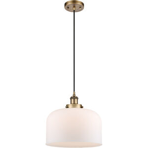 Ballston X-Large Bell LED 12 inch Brushed Brass Mini Pendant Ceiling Light in Matte White Glass