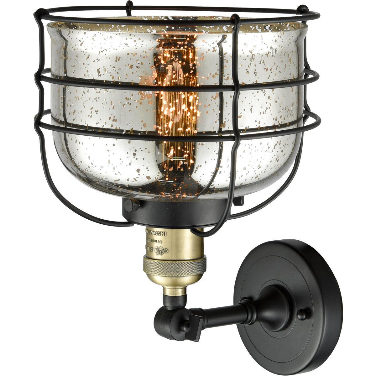 Franklin Restoration Large Bell Cage 1 Light 8 inch Black Antique Brass Semi-Flush Mount Ceiling Light in Silver Plated Mercury with Cage, Franklin Restoration