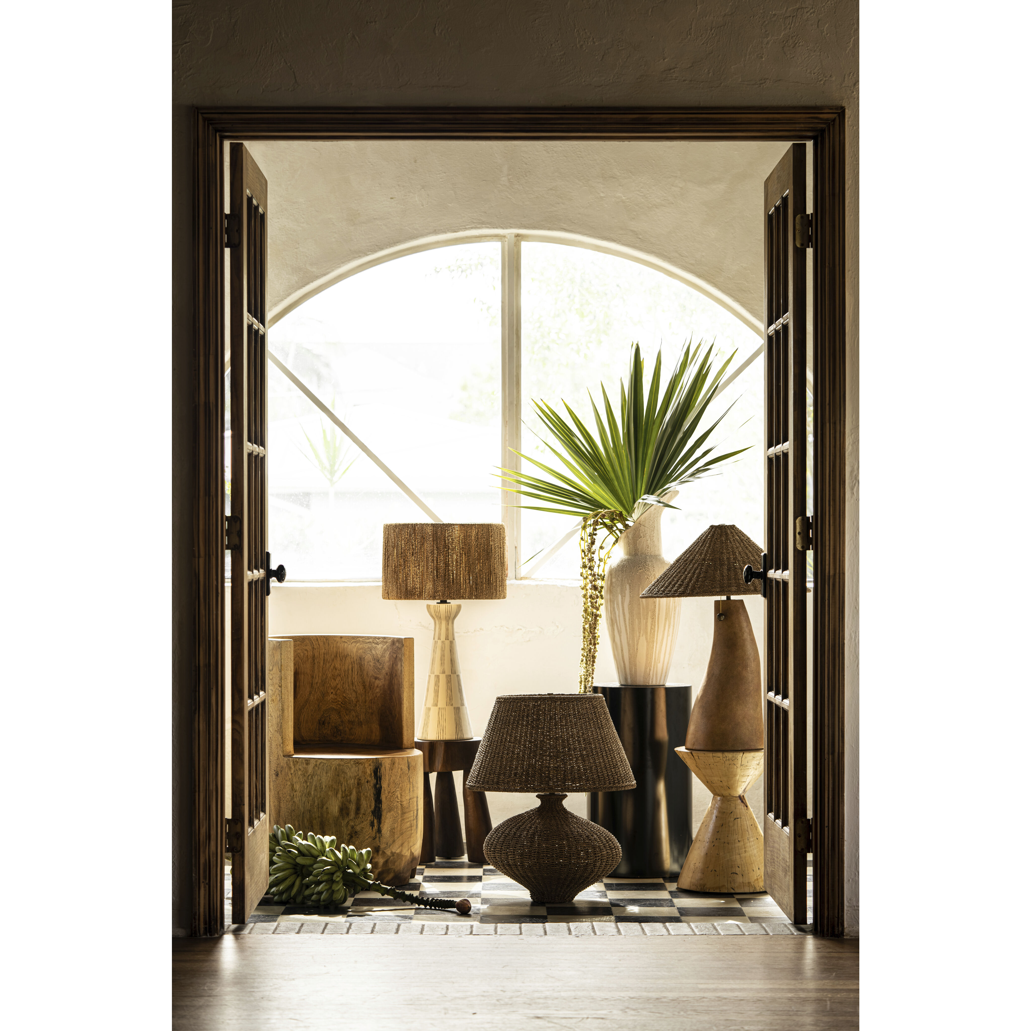 Palma 30 inch 15.00 watt Patina Brass/Ceramic Graphic White Table Lamp Portable Light