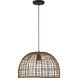 Bohemian 1 Light 18 inch Dark Rattan Pendant Ceiling Light