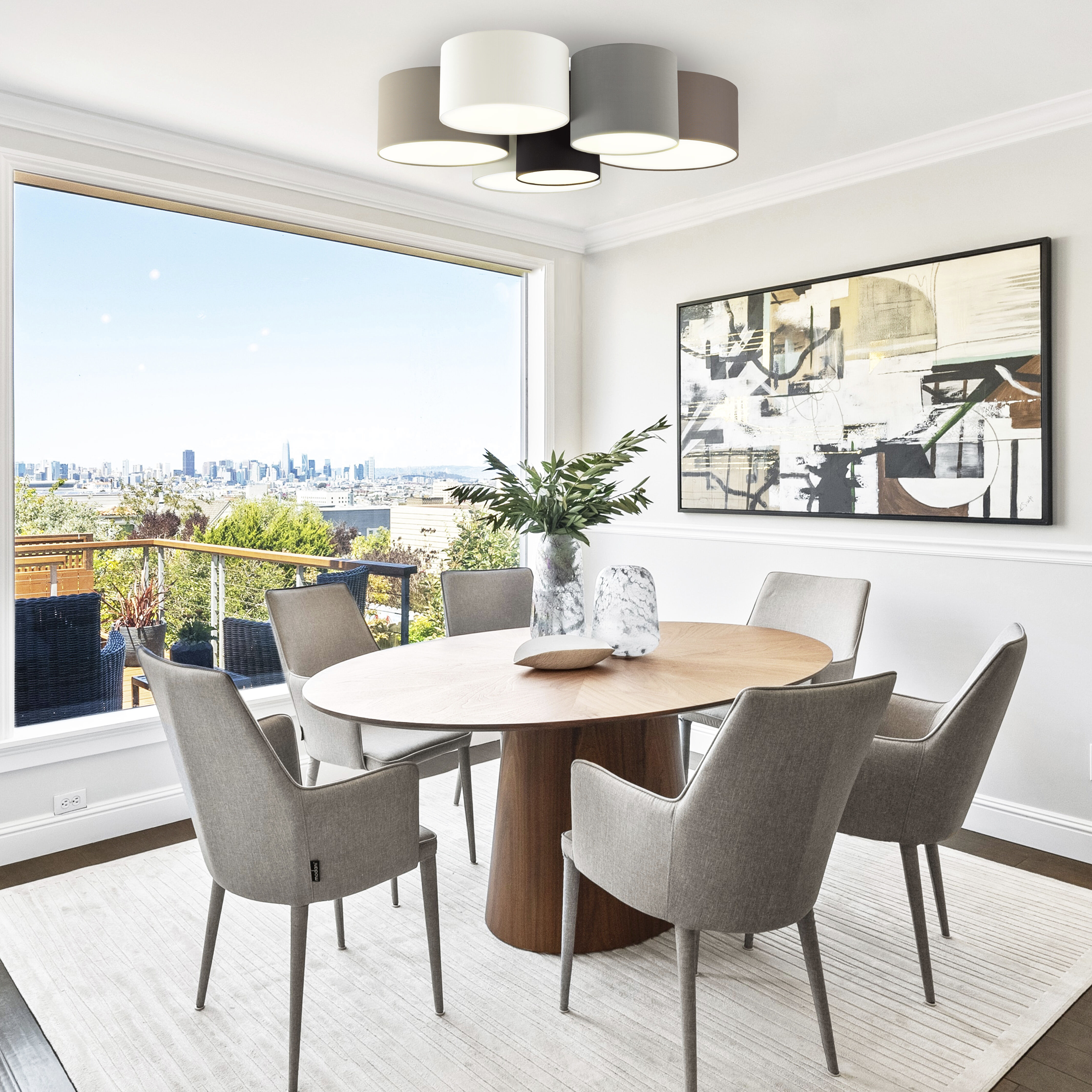 Pastore 6 Light 33.15 inch White and Black and Taupe and Grey and Cappuccino Flush Mount Ceiling Light