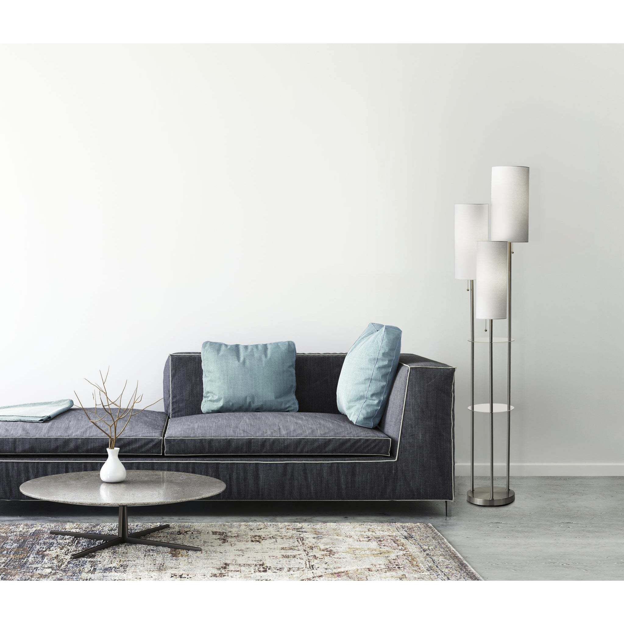 Trio 67.75 inch 40 watt Brushed Steel Floor Lamp Portable Light in White Linen