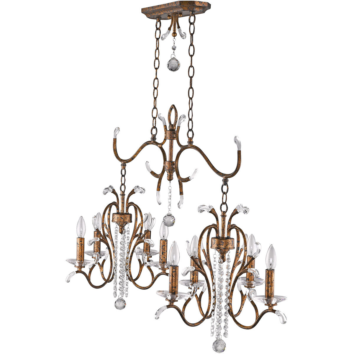 Serafina 8 Light 43 inch Hand Applied Venetian Golden Bronze Linear Chandelier Ceiling Light