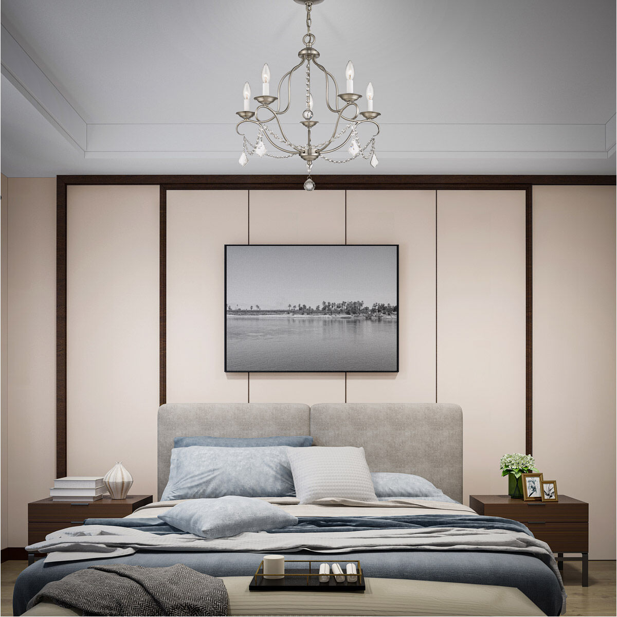 Chesterfield 5 Light 22 inch Brushed Nickel Chandelier Ceiling Light