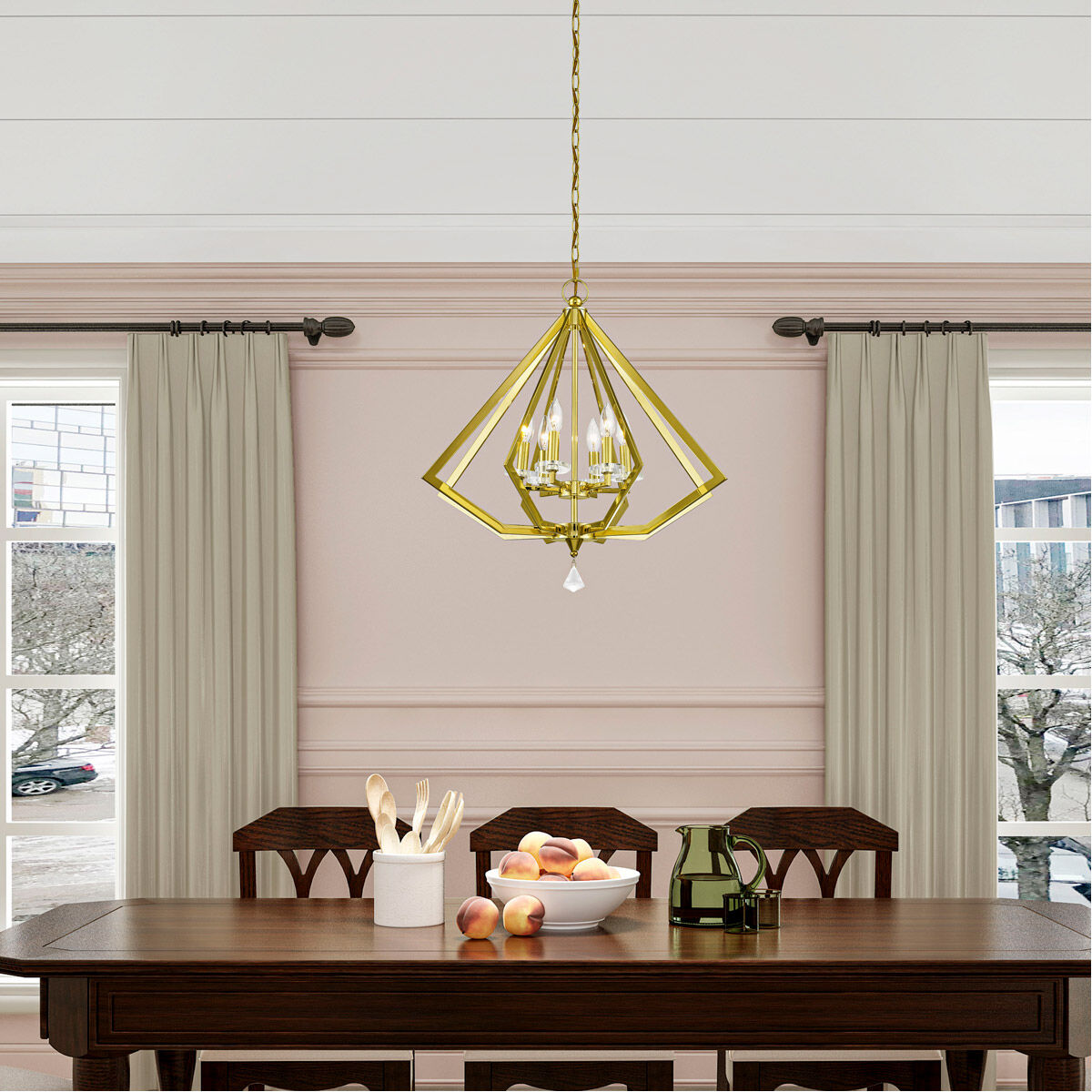 Diamond 6 Light 25 inch Polished Brass Chandelier Ceiling Light