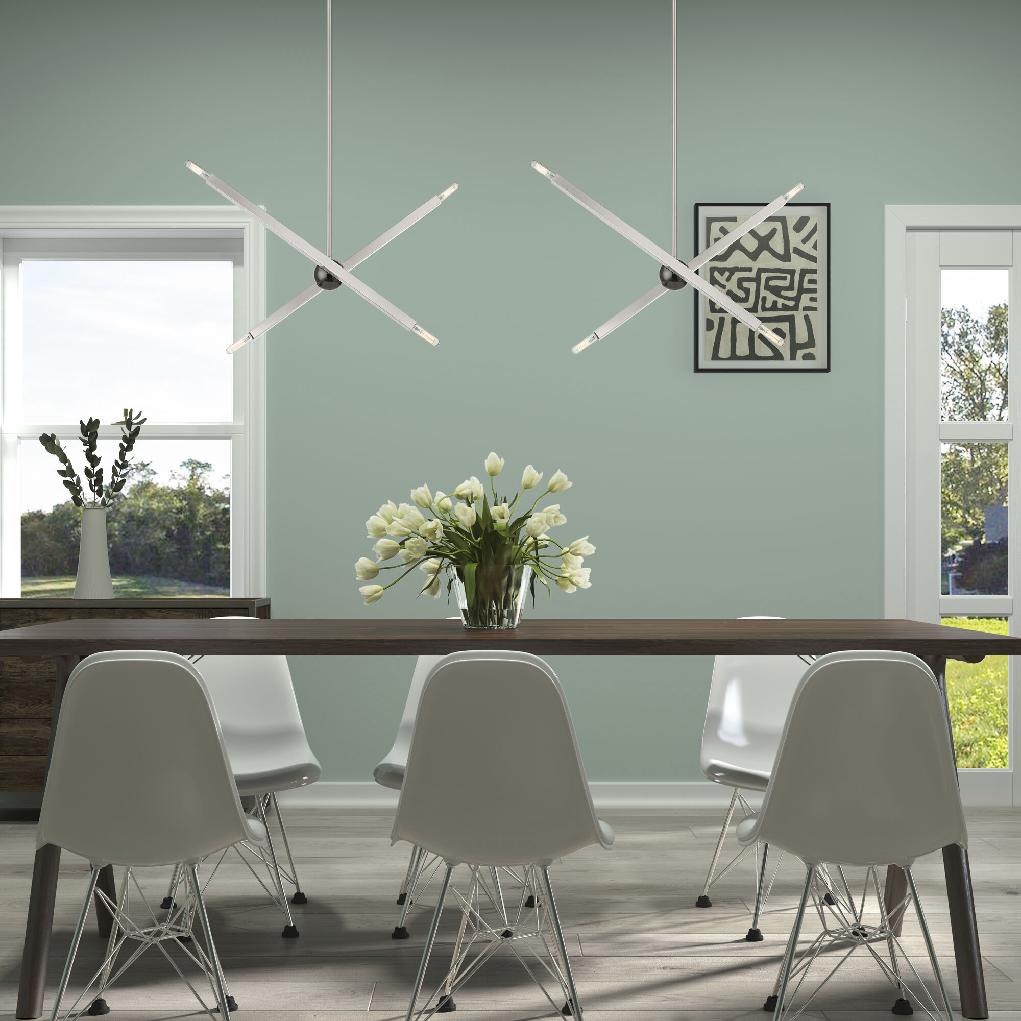 Monaco 4 Light 28 inch Brushed Nickel with Black Chrome Finish Accent Linear Chandelier Ceiling Light