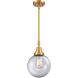 Franklin Restoration Beacon LED 8 inch Satin Gold Mini Pendant Ceiling Light in Clear Glass
