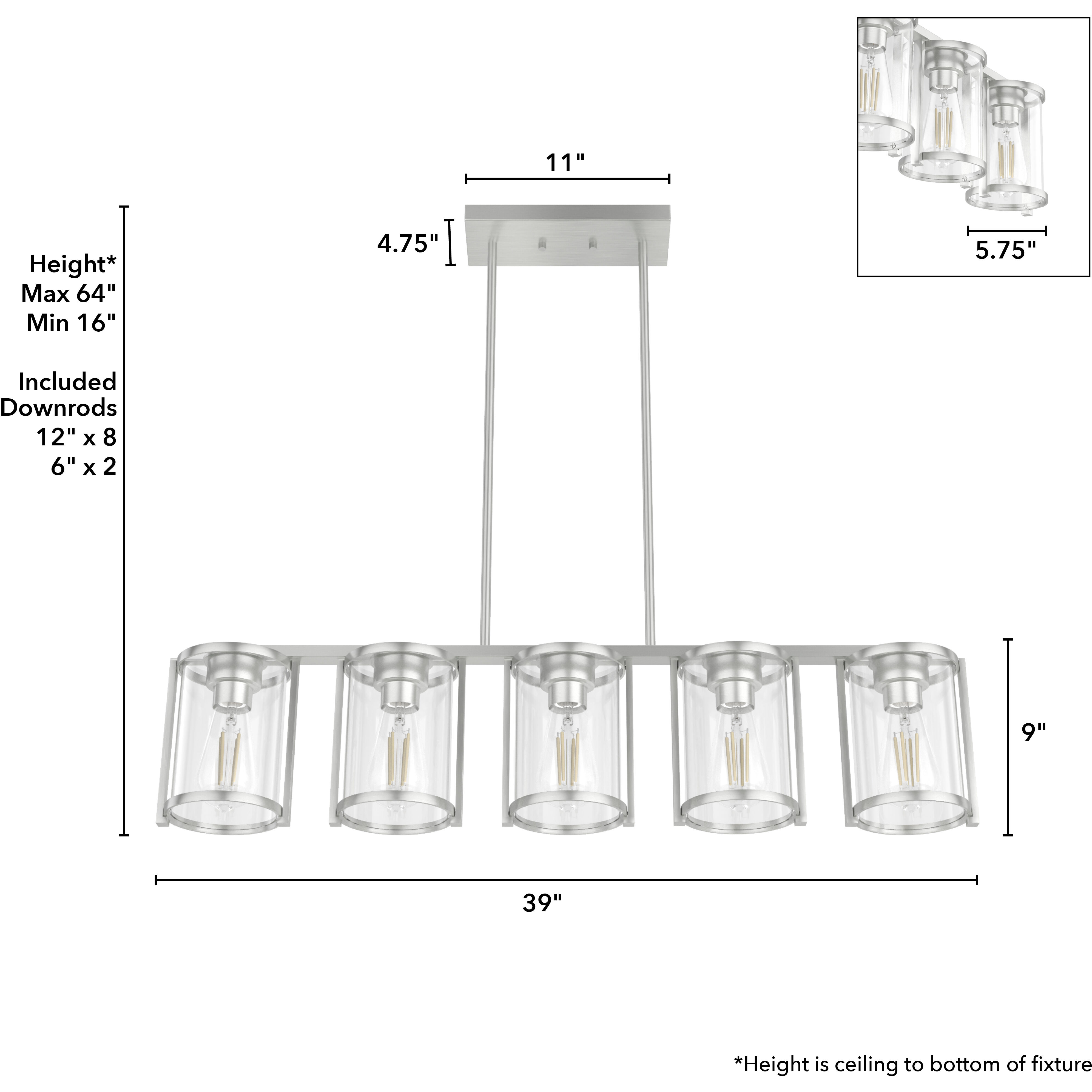Astwood 5 Light 39 inch Brushed Nickel Linear Chandelier Ceiling Light, Large