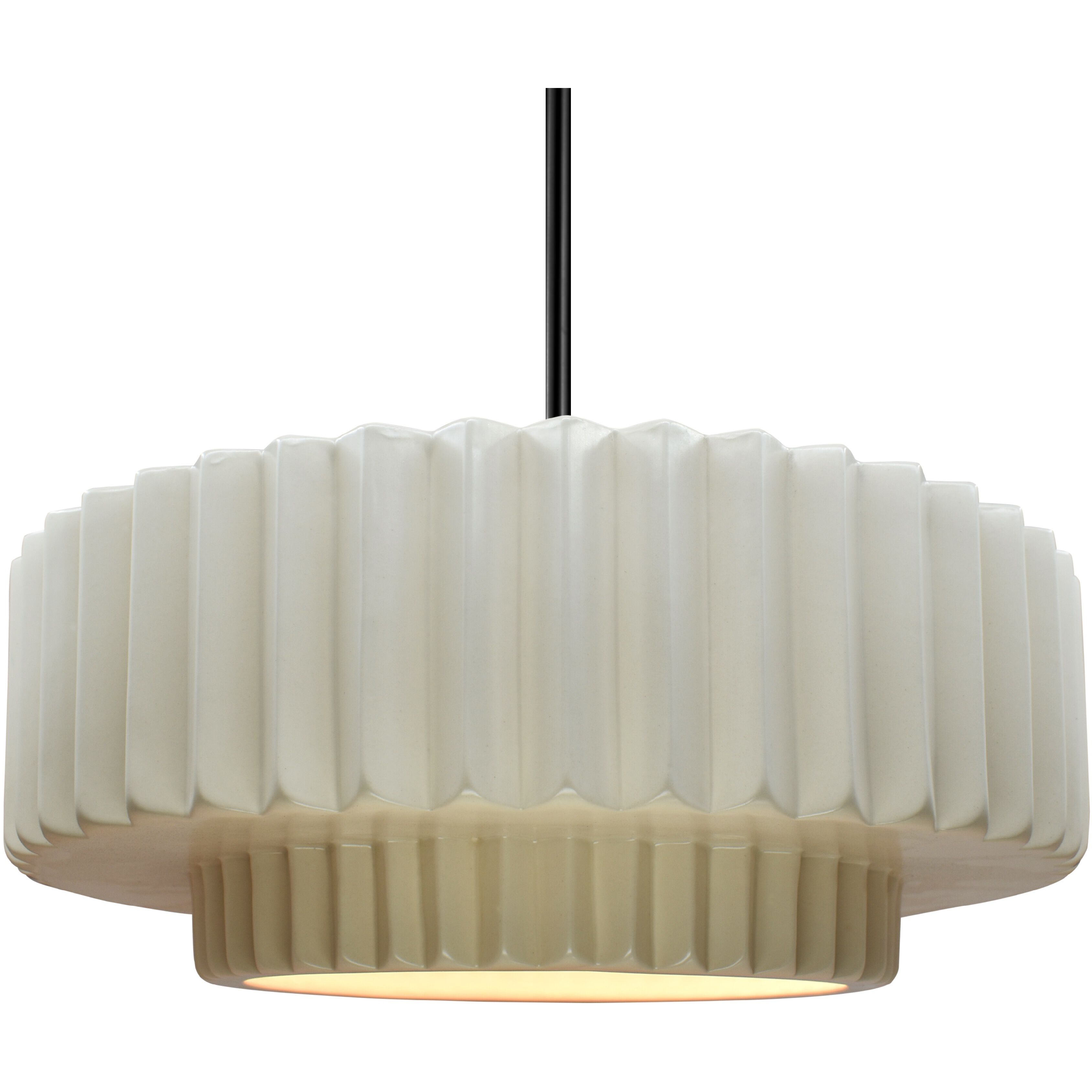 Radiance Collection - Pleated Tier Pendant Ceiling Light in Matte Black, Dedicated LED, Black Cord, Matte White, 16.25W x 6H, Form+Finish+Function
