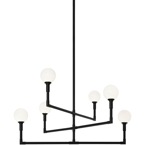 Candlestix 6 Light 37.88 inch Black Chandelier Ceiling Light in Black and Opal Glass