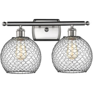 Ballston Farmhouse Chicken Wire 2 Light 16 inch Brushed Satin Nickel Bath Vanity Light Wall Light in Clear Glass with Black Wire, Ballston