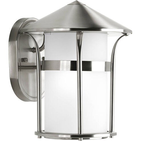 Welcome 1 Light 11 inch Stainless Steel Outdoor Wall Lantern in Etched Opal