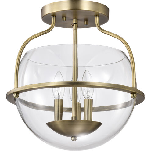 Amado 3 Light 14 inch Vintage Brass Semi Flush Mount Ceiling Light
