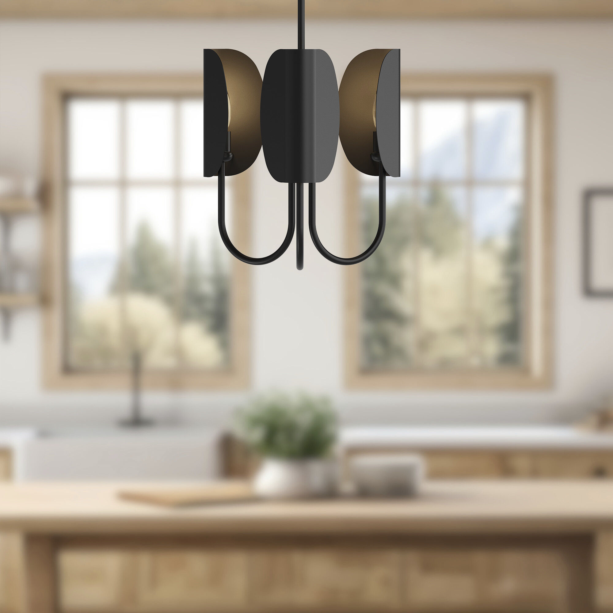 Alora Mood Seno 3 Light 15 inch Matte Black Chandelier Ceiling Light in Steel Shade