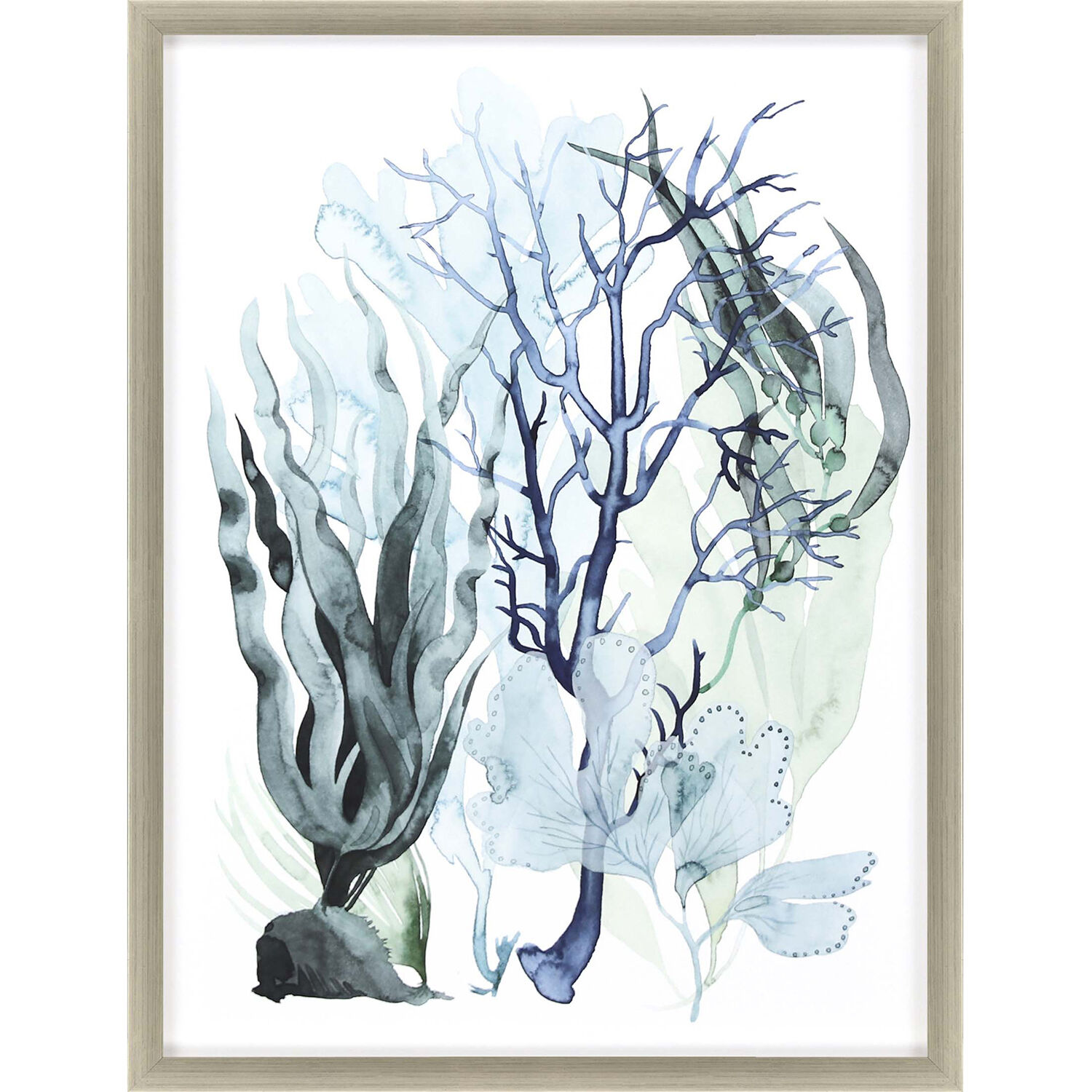 Sea Leaves Blue and Turquoise and Green and White Framed Art