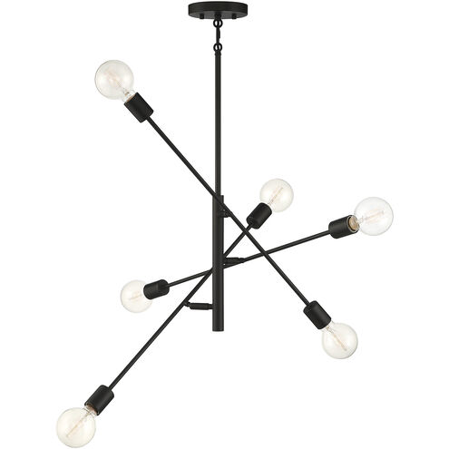 Contemporary 6 Light 26 inch Matte Black Chandelier Ceiling Light