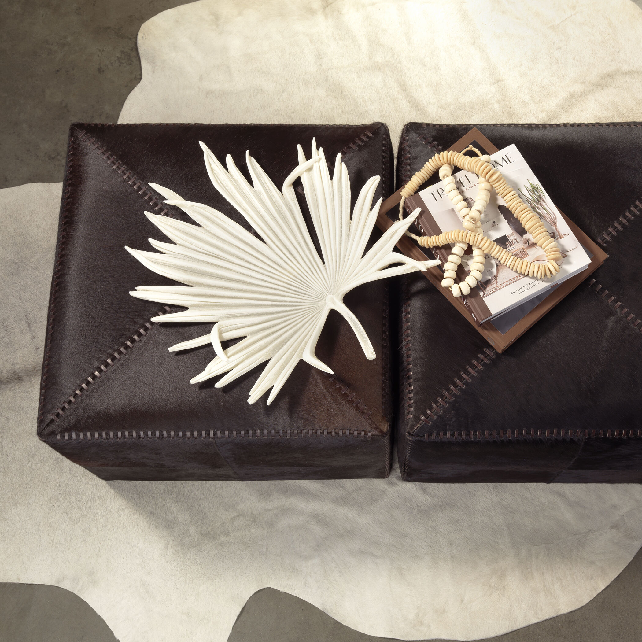 Jamie Young Co Leather and Hide Ottoman - Thumbnail 4