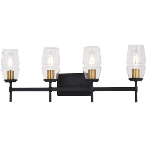 Warren 4 Light 30 inch Matte Black and Brushed Brass Bathroom Light Wall Light