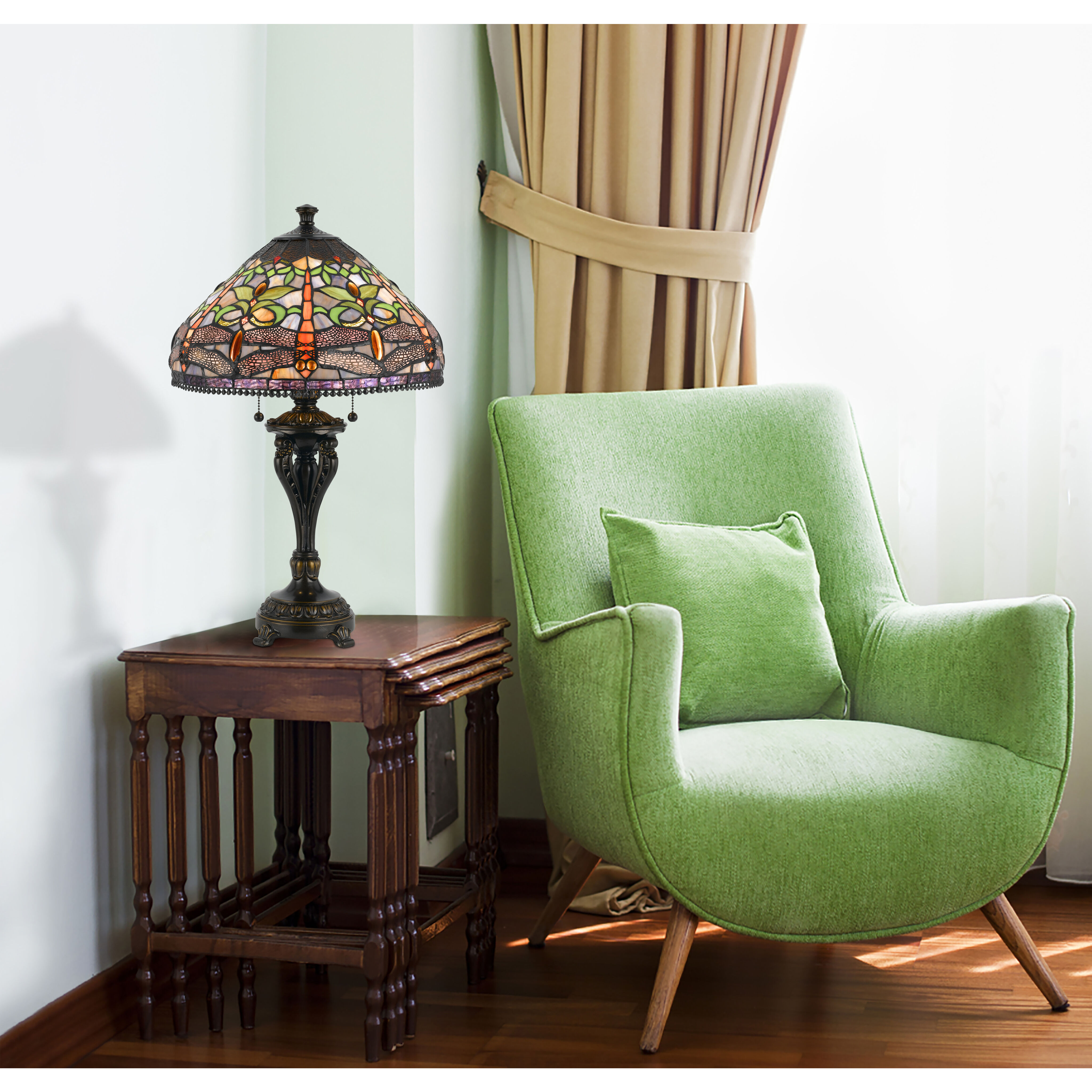 Tiffany 26 inch 60 watt Antique Bronze Table Lamp Portable Light