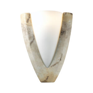Ambiance Beveled Frame 1 Light 11 inch Greco Travertine ADA Wall Sconce Wall Light in White Frosted Glass