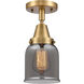 Franklin Restoration Small Bell 1 Light 5 inch Brushed Brass Flush Mount Ceiling Light in Plated Smoke Glass