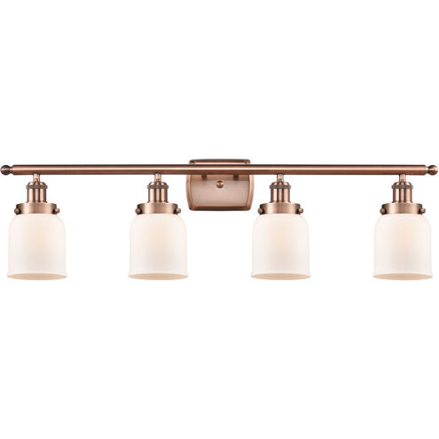 Ballston Small Bell 4 Light 36 inch Antique Copper Bath Vanity Light Wall Light in Matte White Glass