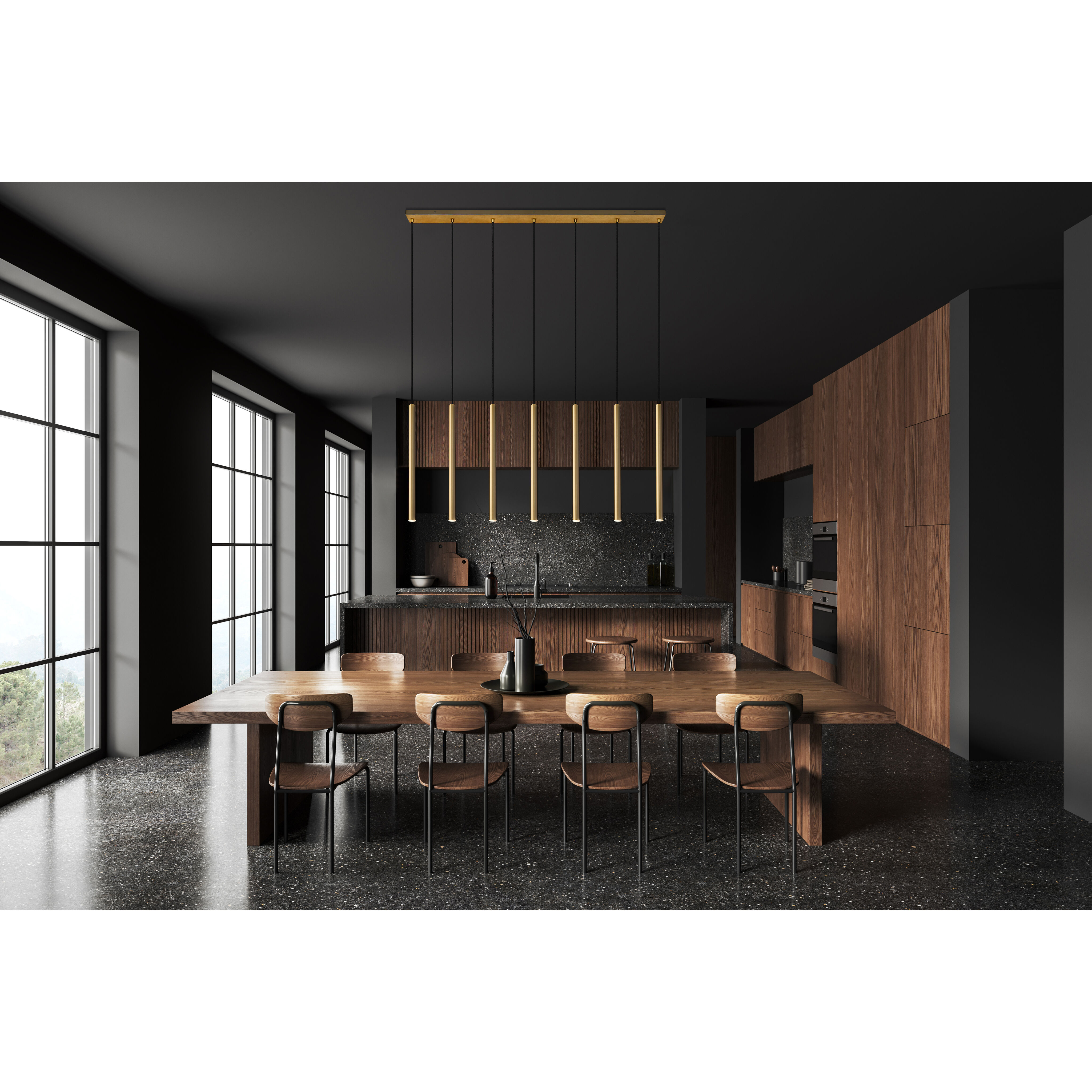 Forest Linear Chandelier Ceiling Light in Modern Gold