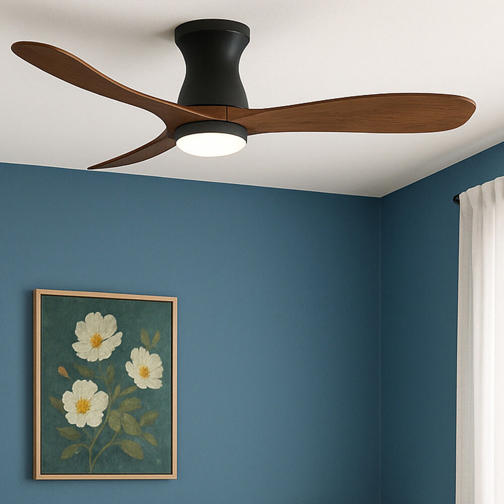 Swell Flush Illuminated 56 inch Matte Black with Walnut Blades Fan