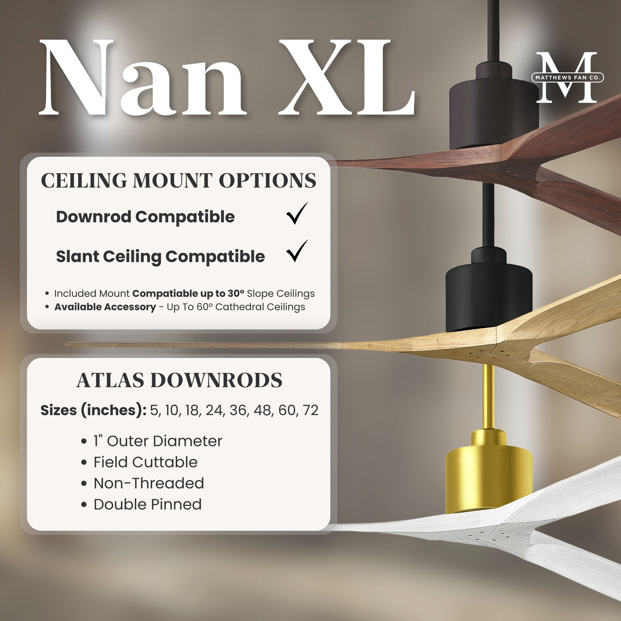Atlas Nan XL 72 inch Matte Black with Light Maple Tone Blades Ceiling Fan