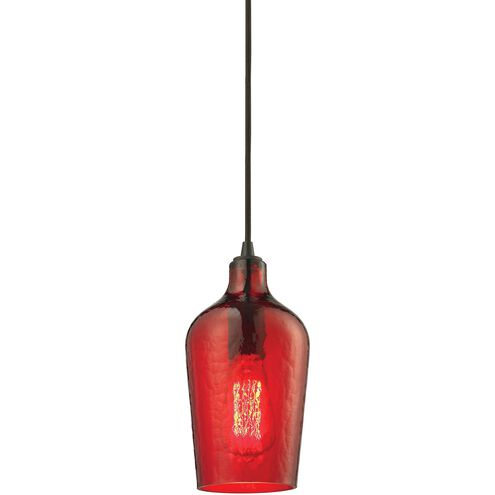 Hammered Glass 1 Light 5 inch Oil Rubbed Bronze Mini Pendant Ceiling Light in Hammered Red Glass