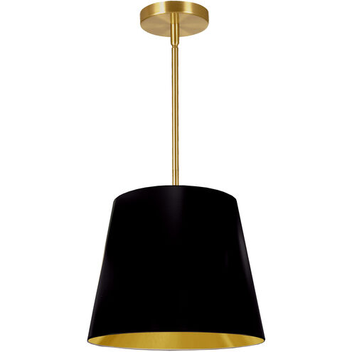 Oversized Drum 1 Light 14 inch Aged Brass Pendant Ceiling Light in Black/Gold Jewel Tone, Small