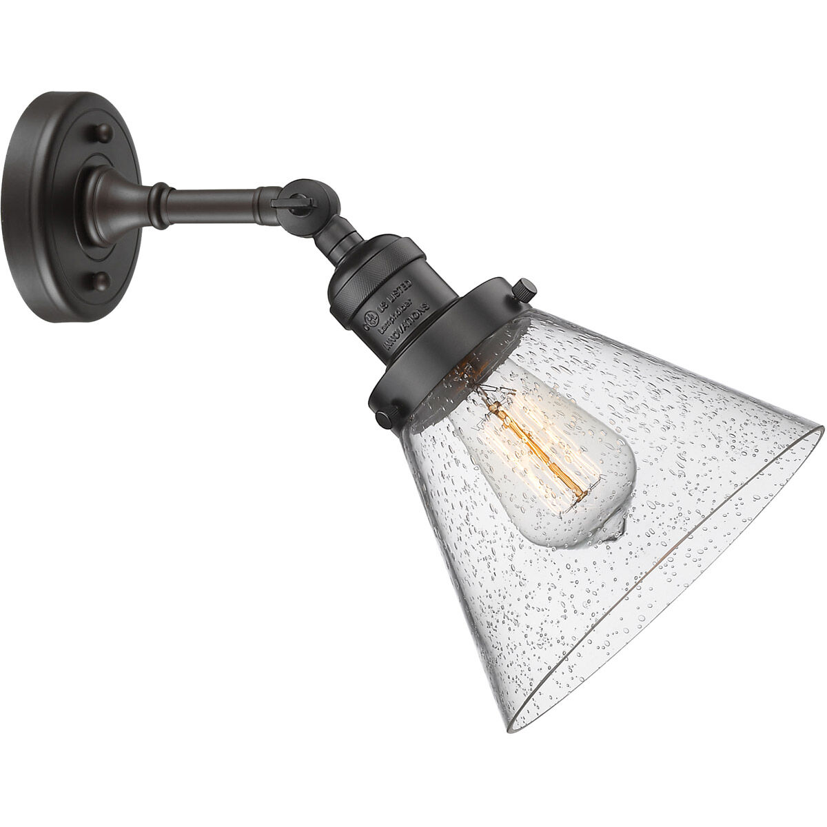 Franklin Restoration Large Cone LED 8 inch Oil Rubbed Bronze Sconce Wall Light in Seedy Glass, Franklin Restoration