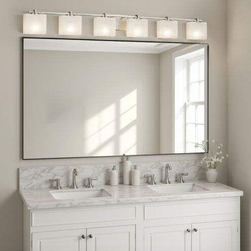 Fusion 6 Light 54 inch Brushed Nickel Bath Bar Wall Light in Rectangle, Incandescent, Weave Fusion