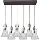 Hand Formed Glass 6 Light 32 inch Oil Rubbed Bronze Mini Pendant Ceiling Light