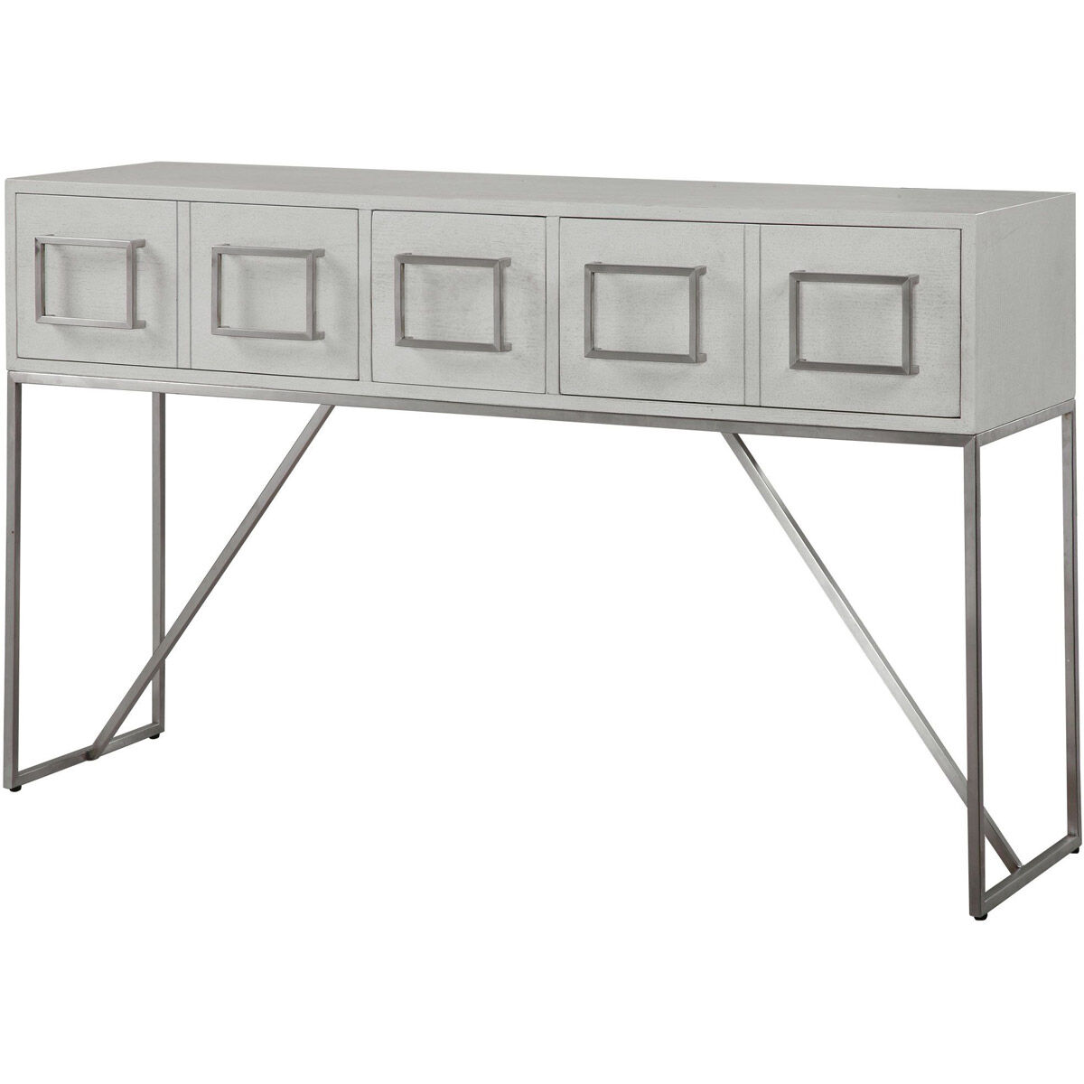 Abaya 54 inch Soft White and Light Gray with Brushed Nickel Console Table