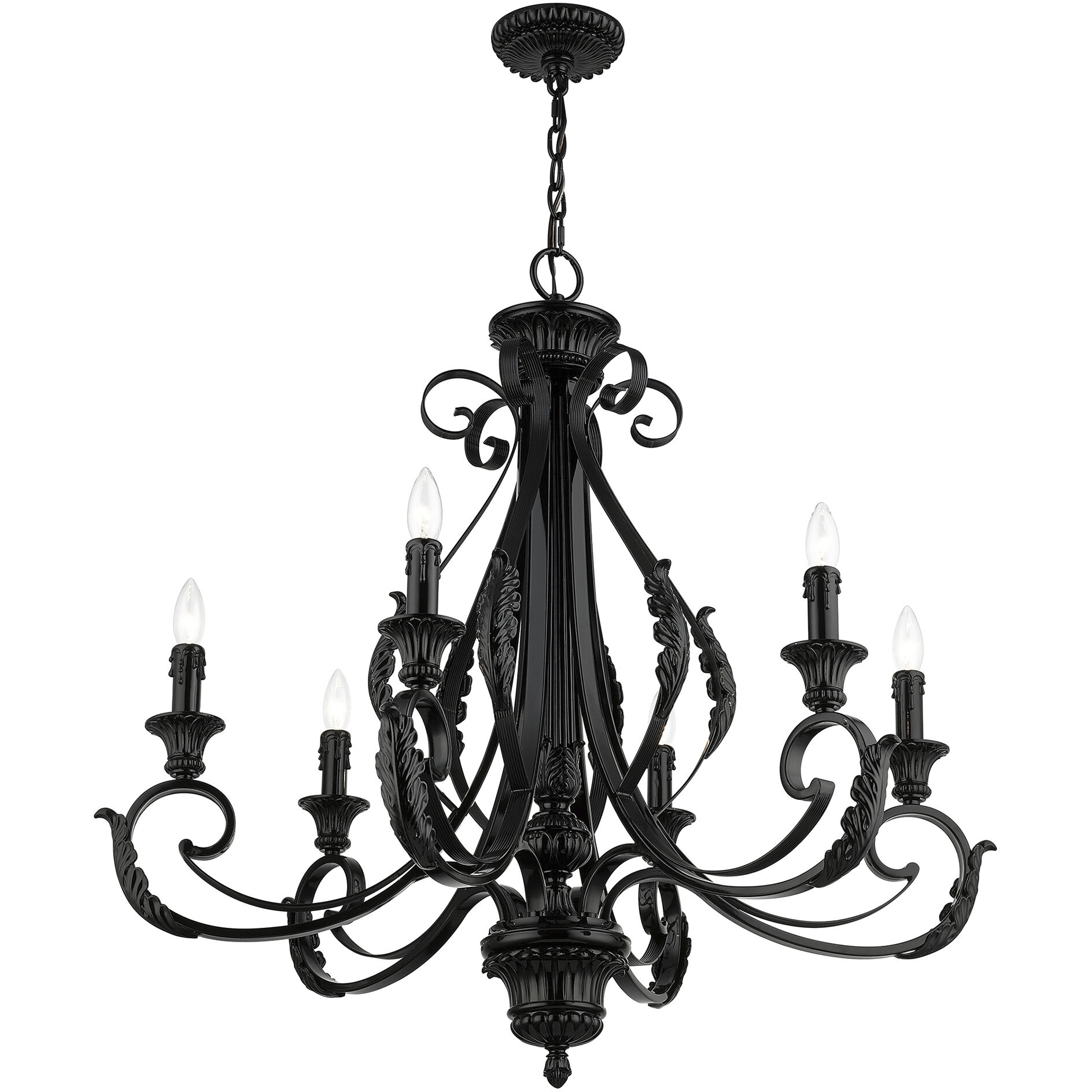 Valencia 6 Light 35 inch Shiny Black Large Chandelier Ceiling Light